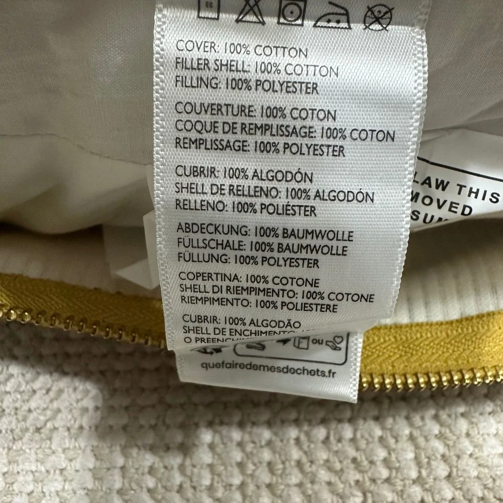 Anthropologie‎ Maize White Striped Throw Pillow 18x18 Cotton Mustard Yellow NEW